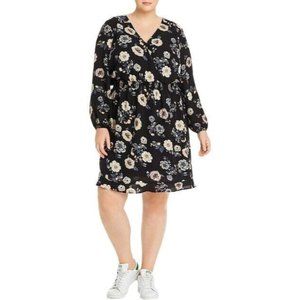 Aqua Womens Plus Size 1X Faux Wrap Ruffled Smock Cocktail Dress